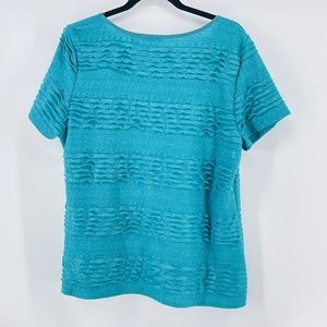 Elementz Women's XL Turquoise Blue Top Short Sleeve Round Neck No Iron Stretch